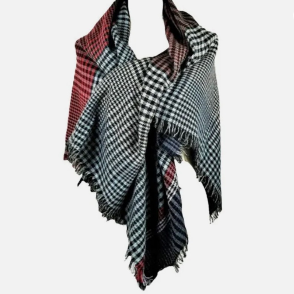 Large blue oversized square blanket scarf with fringe